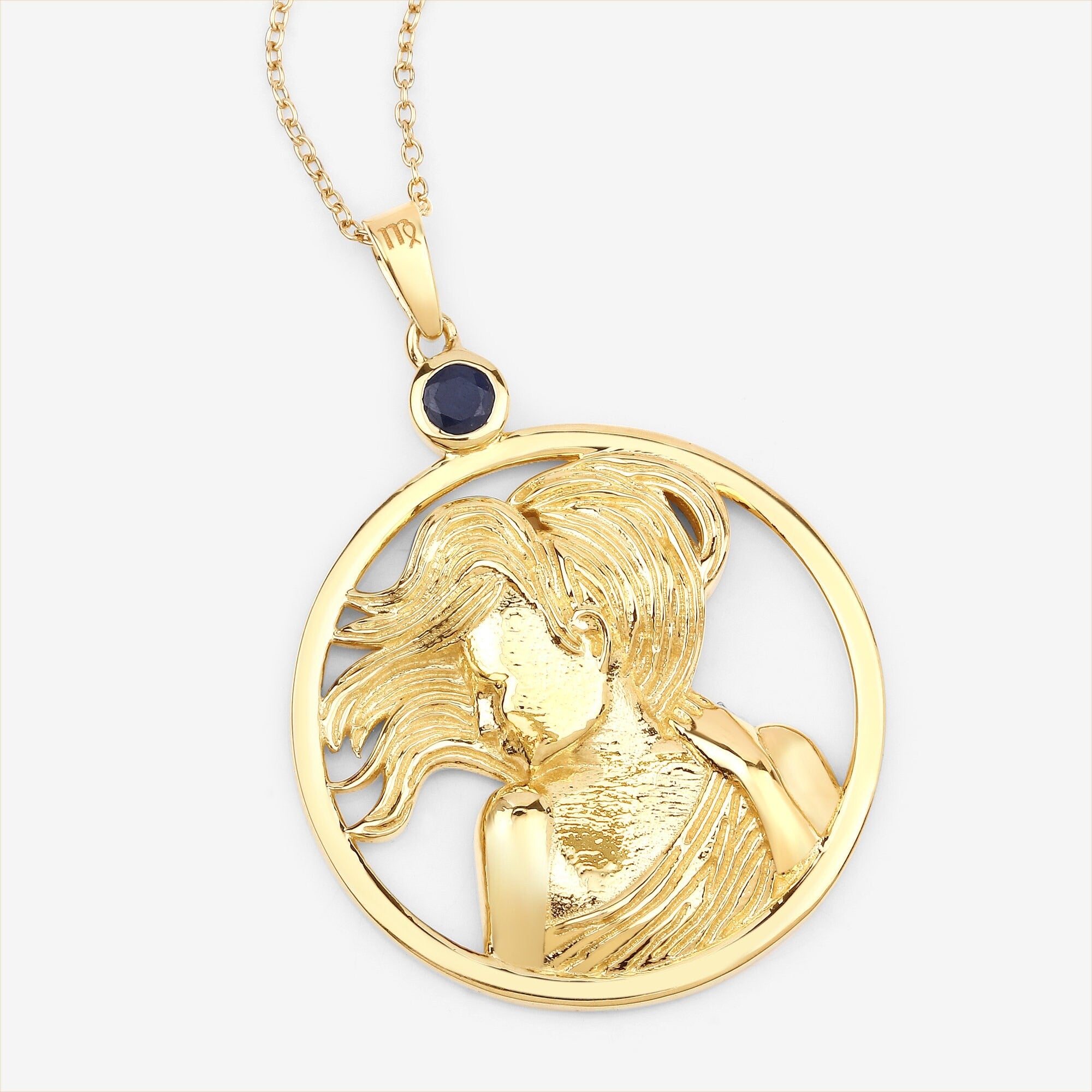 Virgo Zodiac Pendant Necklace – 14K Yellow Gold Plated Sterling Silver with Genuine Sapphire | Virgo Maiden Astrology Pendant Necklace