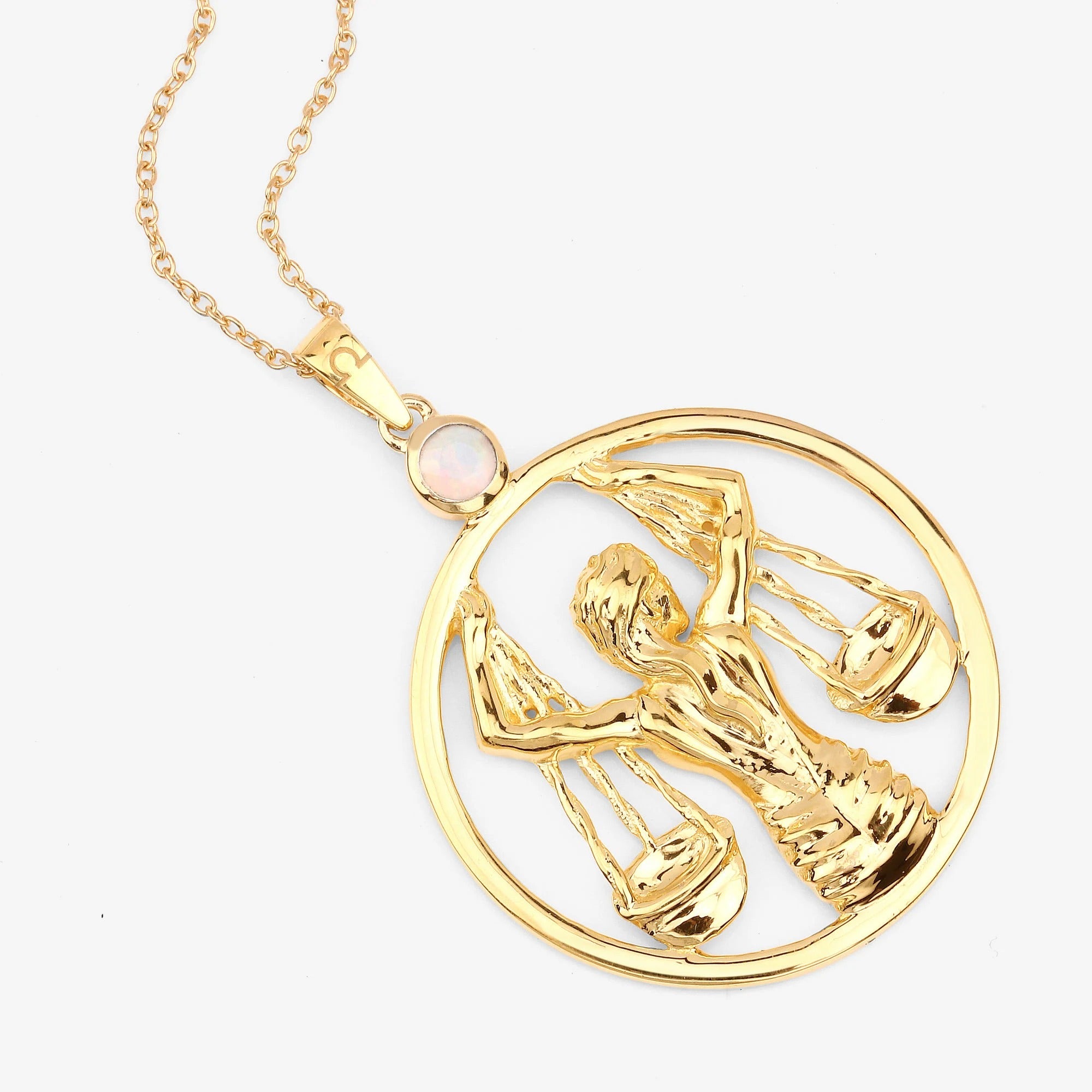 Libra Zodiac Pendant Necklace – 14K Yellow Gold Plated Sterling Silver with Genuine Ethiopian Opal | Libra Scales Astrology Pendant Necklace