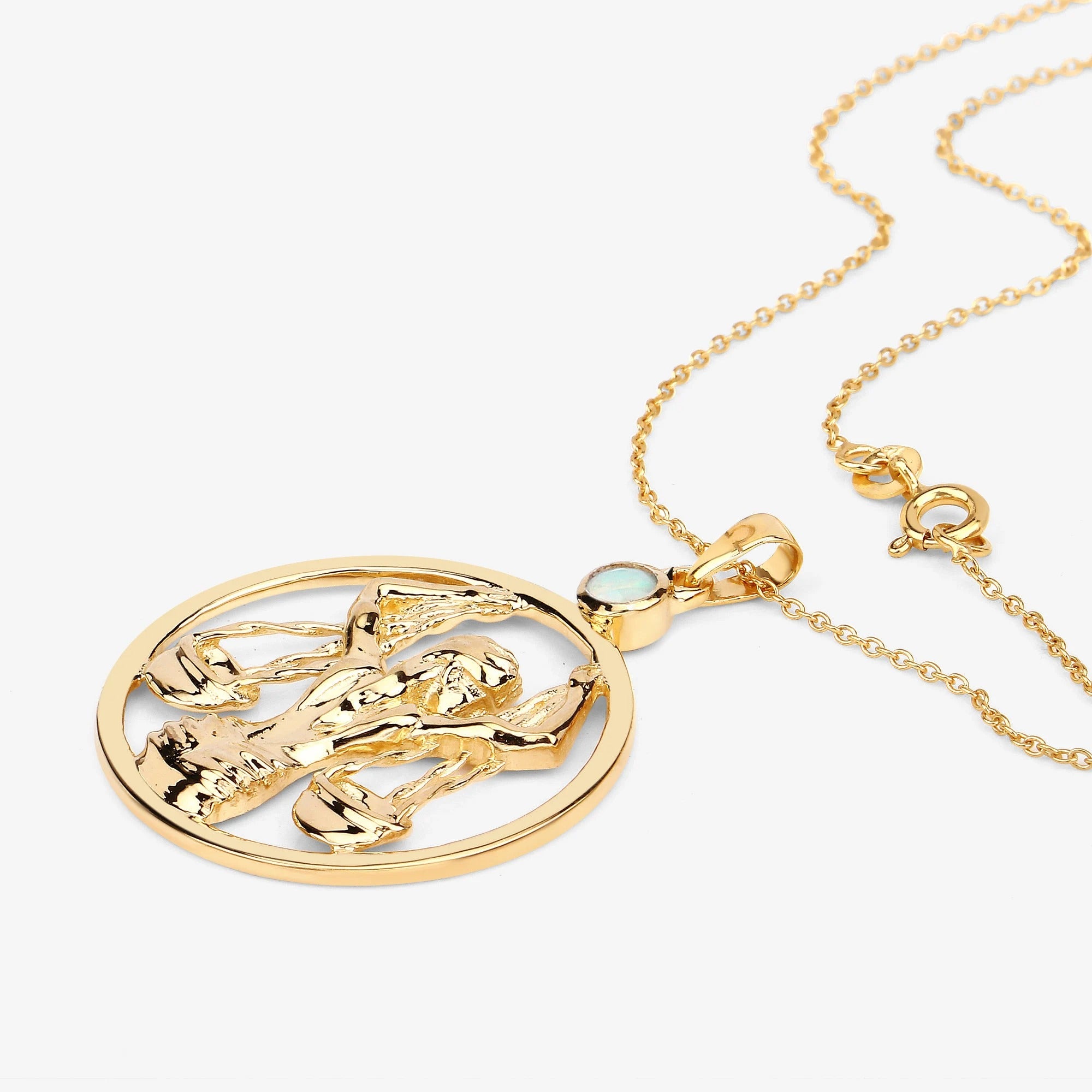Libra Zodiac Pendant Necklace – 14K Yellow Gold Plated Sterling Silver with Genuine Ethiopian Opal | Libra Scales Astrology Pendant Necklace
