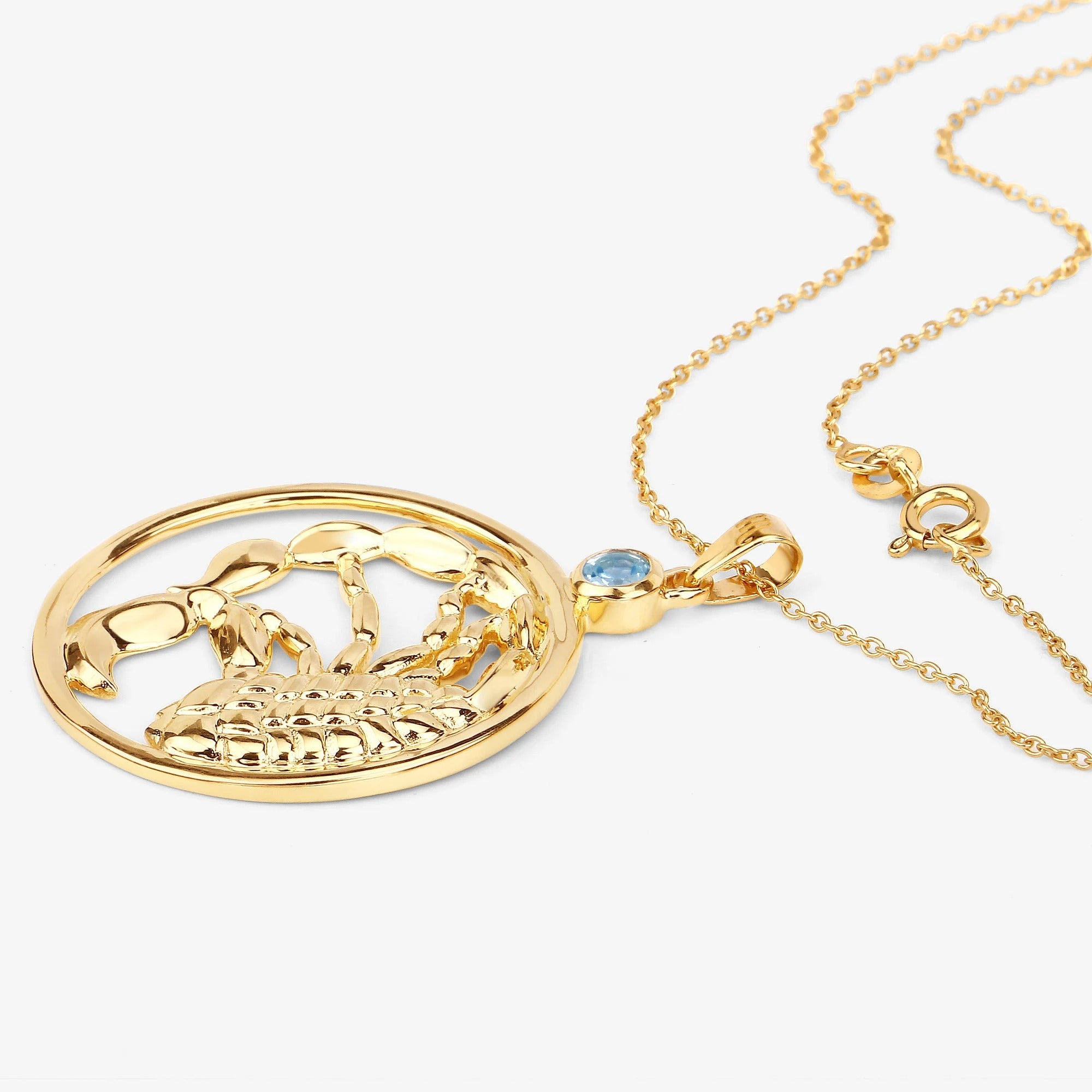 Scorpio Zodiac Pendant Necklace – 14K Yellow Gold Plated Sterling Silver with Blue Topaz | Scorpion Astrology Pendant Necklace