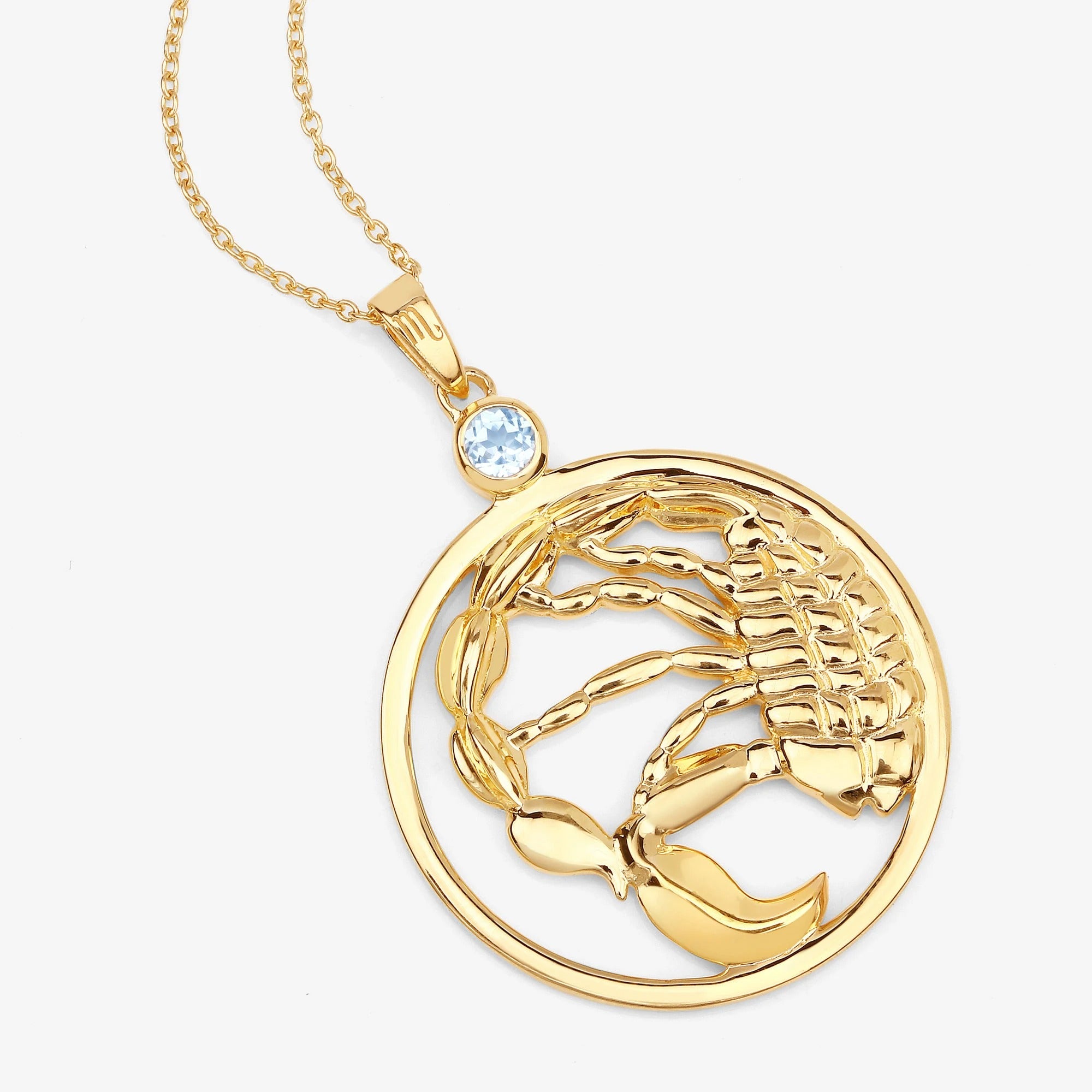 Scorpio Zodiac Pendant Necklace – 14K Yellow Gold Plated Sterling Silver with Blue Topaz | Scorpion Astrology Pendant Necklace