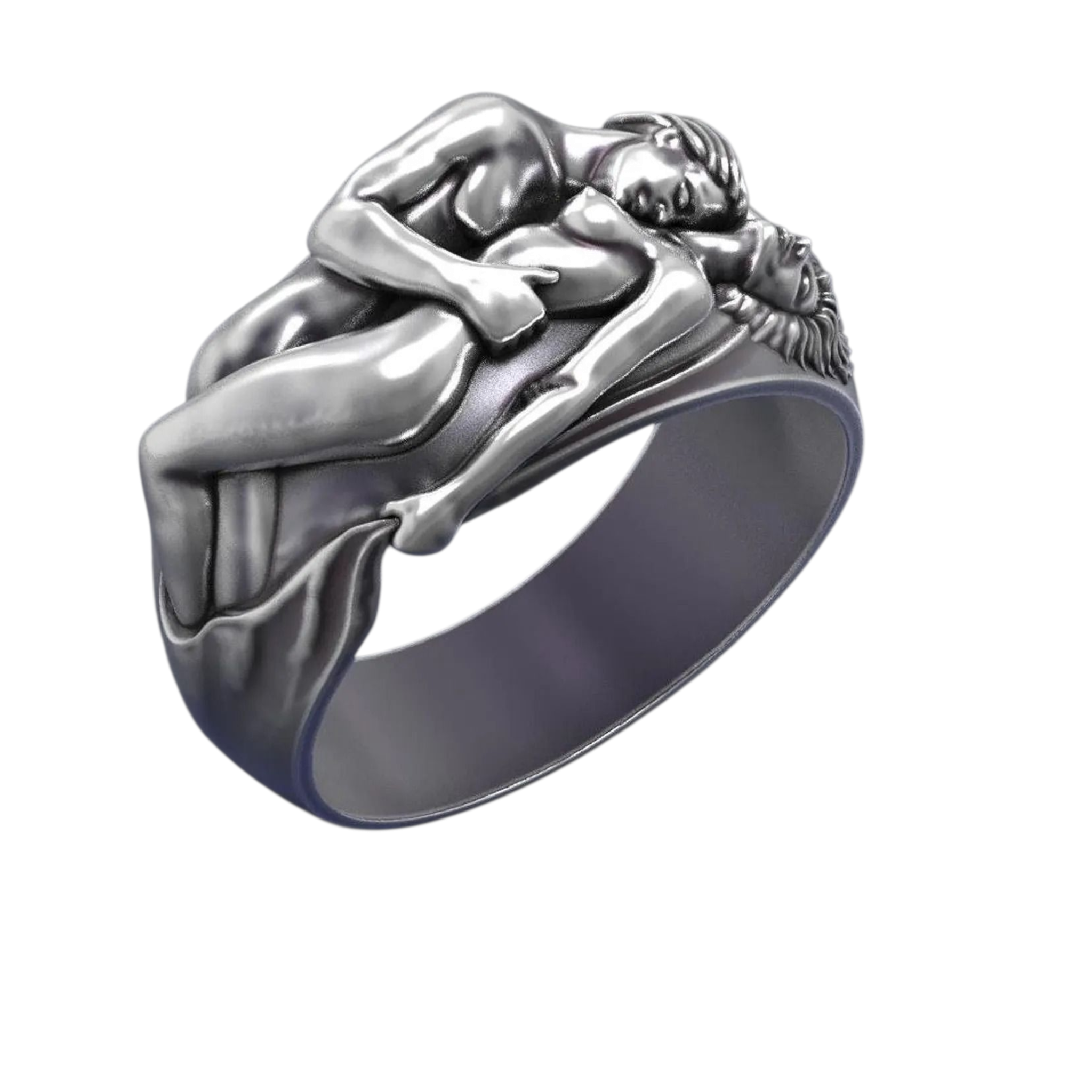 Romantic Hugging Couple Ring – Handmade 925 Sterling Silver Lovers Ring | Symbol of Love & Devotion for Men & Women