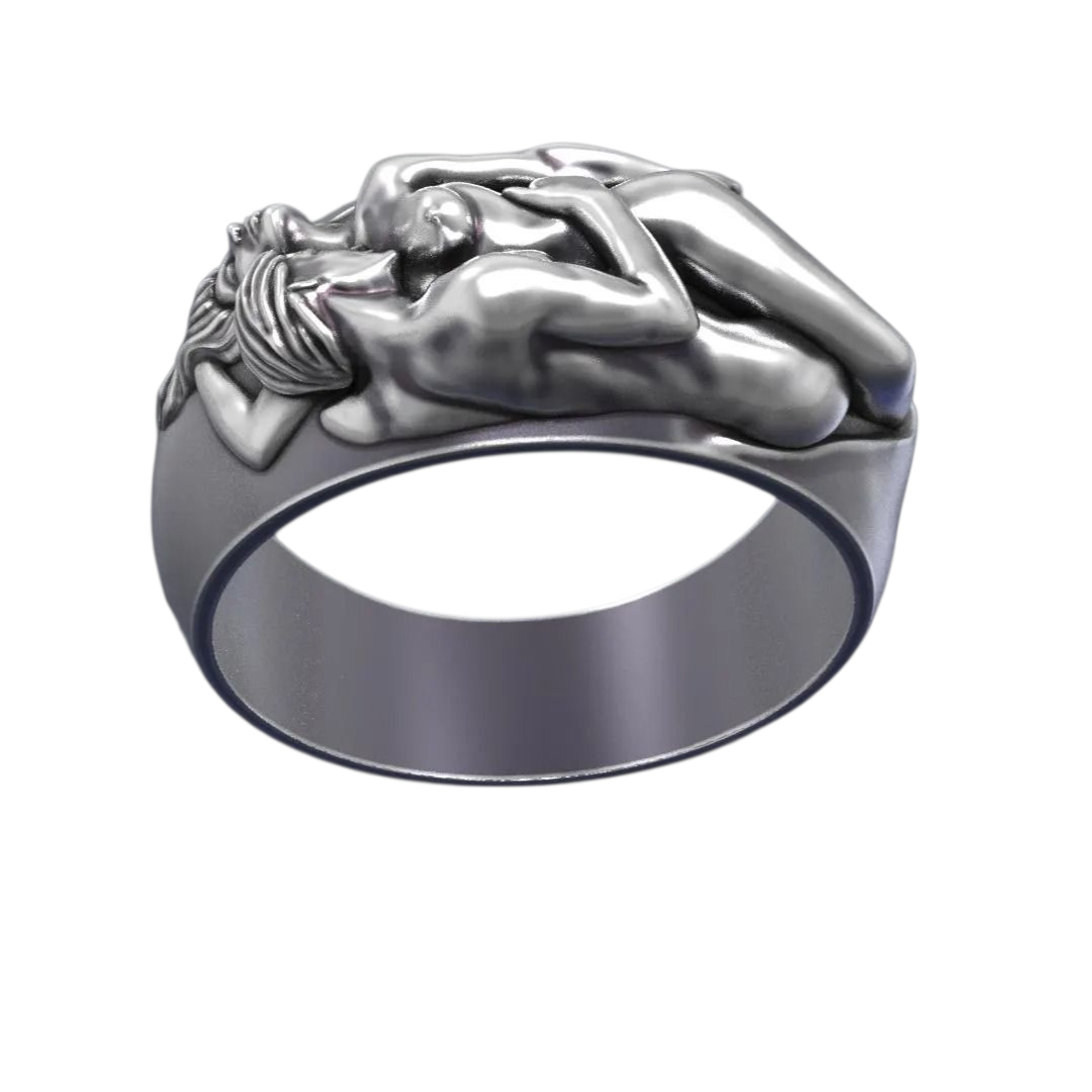 Romantic Hugging Couple Ring – Handmade 925 Sterling Silver Lovers Ring | Symbol of Love & Devotion for Men & Women